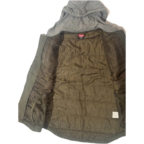 Wrangler Workwear Hooded Canvas Vest Men’s LG Zip Up Lined Utility Olive Green - Picture 5 of 6